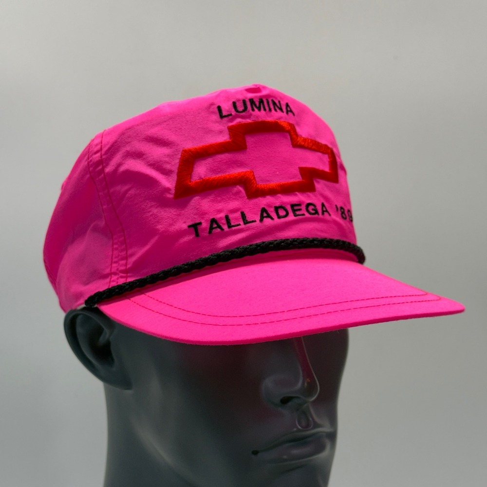 Vintage Chevrolet Lumina Talladega 89 Hat Mens Pink Neon Racing Cap Snapback 80s